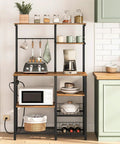 Large Bakers Rack With Power Outlets For Kitchen And Office, 6 Tier Microwave Stand with coffee machine and kitchenware