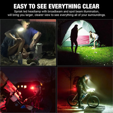 People using the Beast Mode Bright 1000 Lumen Widebeam Headlamp With USB Rechargeable Battery 230 Degree Field Of View Red Taillight