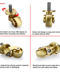 4 Pack Universal Brass Caster Stems Wheels 22mm Heavy Duty Swivel Casters 360 Degree Rotation For Metal Furniture Movable Casters