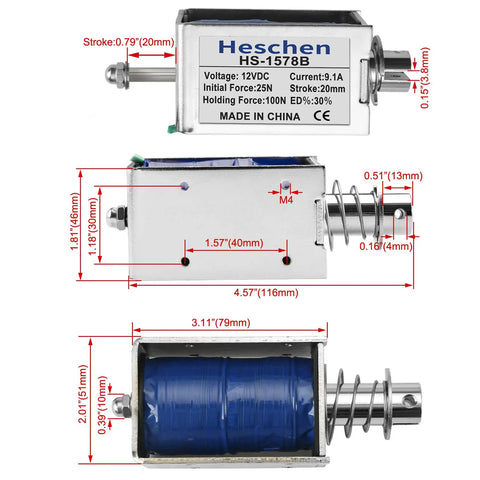 12V DC Solenoid Electromagnet With 20mm Stroke And 50N Hold Force Push Pull Type Open Frame Linear Motion Actuator For Automation Projects Durable Copper Coil Easy Install, front view