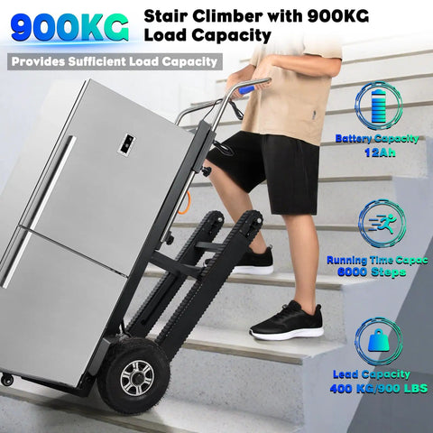 Heavy Duty Electric Stair Climbing Dolly With 900 Lbs Capacity, Aluminum Alloy Hand Truck for moving a refrigerator up stairs.