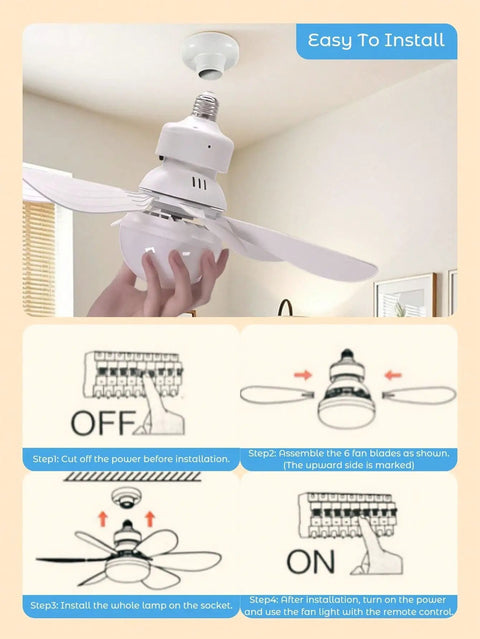 52cm ceiling fan with light, E27 bulb socket (comes with extension rod and) being installed with clear instructions.