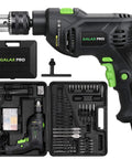 Pro-Grade 5 Amp Half Inch Hammer Drill Kit With 105 Accessories, Variable Speed To 3000 RPM, Hammer And Drill Two-Function Tool