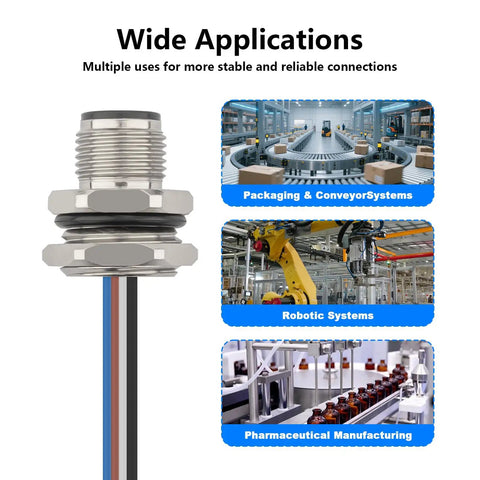 M12 4 Pin A Code Male Connector Cable 0.2M IP67 Waterproof for packaging, robotic, and pharmaceutical systems