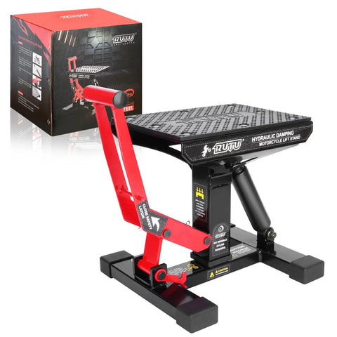 Beefy Dirt Bike Stand And Motorcycle Lift Jack With 1000 Lb Capacity For Dirt Bikes ATVs 12 To Thirteen Point Eight Inch Height