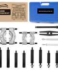 Heavy Duty 14 Piece Bearing Puller Kit 5 Ton Bearing Separator Tool For Auto Repair includes silver jaws and black extension screws in blue case.