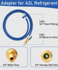Lichamp A2L refrigerant hose set with ball valve, 60in blue hose, 1/4 in flare fittings, 3-pack