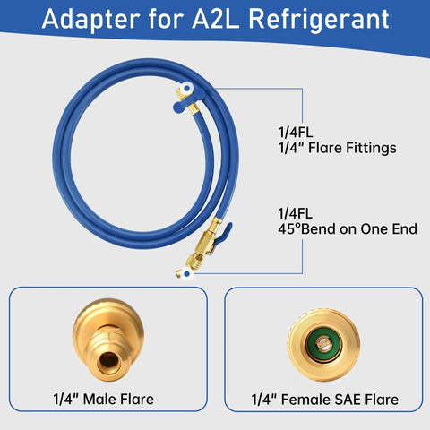 Lichamp A2L refrigerant hose set with ball valve, 60in blue hose, 1/4 in flare fittings, 3-pack
