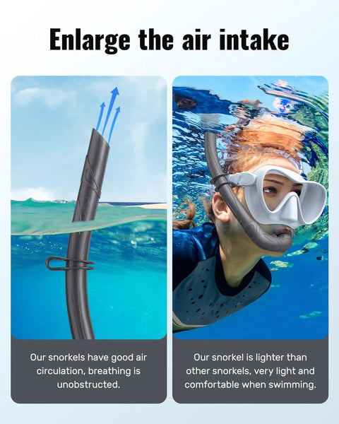 Foldable Silicone Snorkel For Adults With A Wide Tube For Effortless Breathing Anti Drop Design in use underwater by swimmer