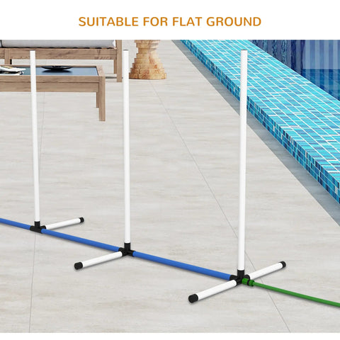 Two Piece Dog Agility Training Equipment Set With Water Spray Tube And Weave Poles, Outdoor Obstacle Course Gear, on flat ground