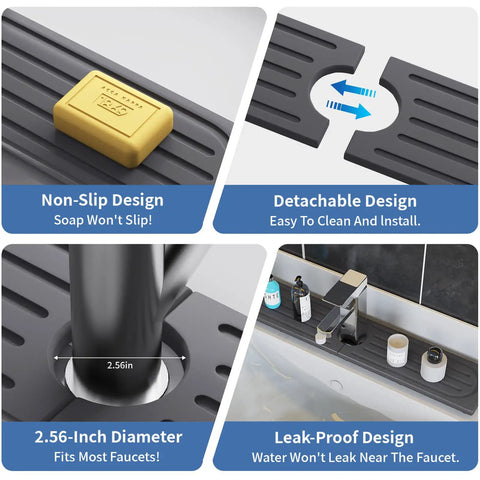Premium Stone Faucet Mat For Kitchen Sink Heavy Duty Water Absorbing Splash Guard with non-slip design and 2.56-inch hole.