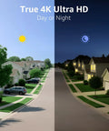 Day and night surveillance view with 4K PoE Security Camera System All In One With 8 Channel NVR, 6 Outdoor 8MP Turret Cams, 2TB HDD.