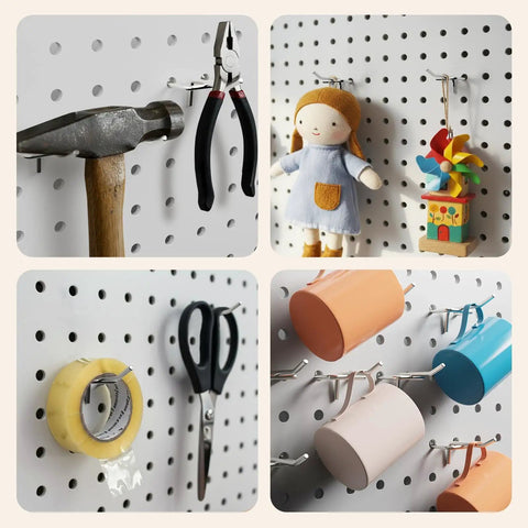 50 Pack 2 Inch Metal Pegboard Hooks Kit For One Eighth And One Quarter Inch Pegboard, Heavy Duty Stainless Steel, organizing tools