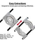 Bearing Separator And Splitter Tool For Gears And Bearings, 1/2 Inch To 4-5/8 Inch, alloy steel with angled edges in action.