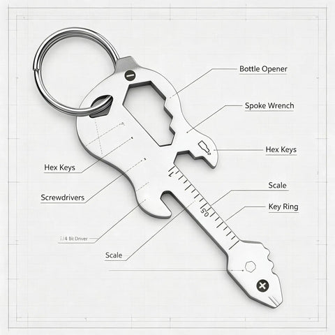 12 In 1 Guitar Themed Keychain Multi Tool With Bottle Opener Screwdrivers Hex Keys And Bike Spoke Wrench Compact EDC Gadget