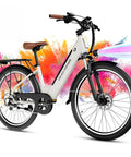 Adult Electric Bike For Daily City Hops, 26 Inch Step-Through Ebike With 350W Brushless Motor, 750W Peak Power, Top Speed Up To 20 MPH, 30-50 Mile Range, Removable Waterproof Battery, Smooth And Easy Ride, white step-through frame with rear rack