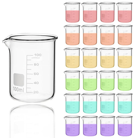 Twenty Pack 100 Milliliters Glass Beakers Set, Heavy Duty Borosilicate Lab Beakers With Printed Measurements, Bulk Quantity for Lab