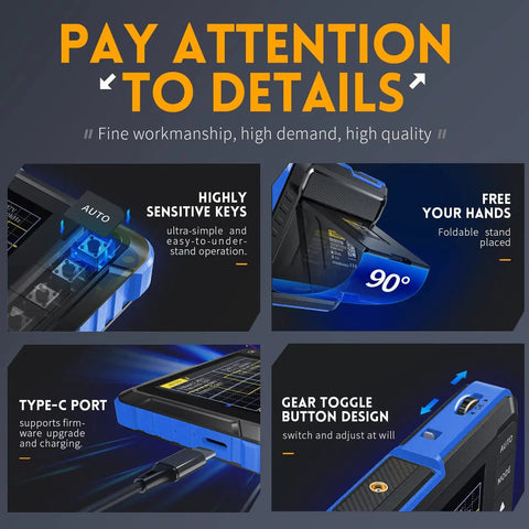 Details of Pocket Automotive Oscilloscope And Multimeter With One Button Auto Calibration DSO152 2.8 Inch TFT showing features.