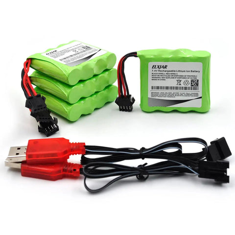 4 Pack 7.4V 1000mAh Li Ion RC Car Battery With SM 4P Plug For DE36W DE65 1 16 Scale Off Road Four Wheel Drive Beefy Power