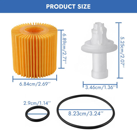 Toyota Camry 2010-2017 6 Pack Engine Oil Filter Kit with dimensions for Avalon RAV4 Highlander Sienna Tacoma Lexus ES350 RX350