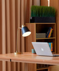 18 Inch Matte Brass Desk Lamp With Matte Black Shade, Adjustable Pivot For Precise Reading And Desk Work, Dope Sleek Modern Mid Century Style Lighting For Home Office Or Nightstand on desk