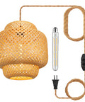 Plug In Pendant Light With Handmade Bamboo Lampshade Boho Rustic Chandelier Dimmer Switch Woven Rattan Basket Shade