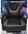 Big And Tall Ergonomic Gaming Chair With Heavy Duty Build And Breathable Mesh for Esports and PC Gaming, black seat close-up.