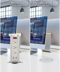 Pop Up Power Outlet With Wireless Charger Automatic Lift 3 Outlets And 2 USB Ports 10W Fast Wireless Pad 4 Inch Recessed Office Station