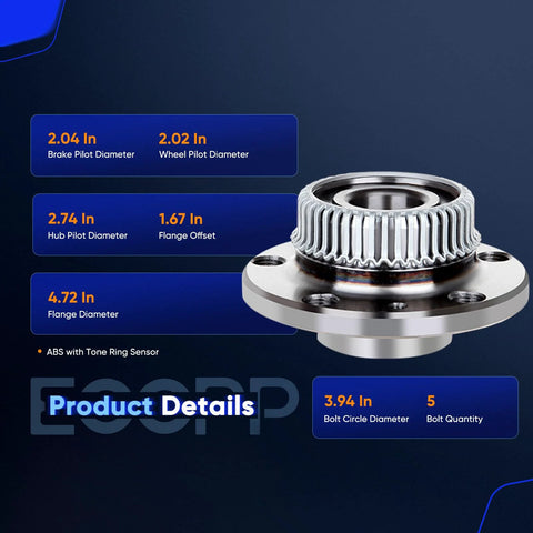 Rear Wheel Hub Bearing Assembly With ABS Direct Fit Replacement For Audi TT Beetle Golf Jetta 5 Lug 2x4 Pattern OE 512012