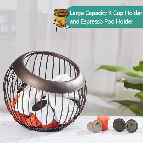 Two Piece Coffee Pod Holder Set With Large Capacity For 30 Cups Or 42 Pods Stainless Steel Cup Organizer displayed on counter