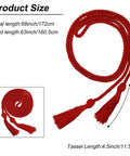 Red 68 Inch Graduation Honor Cord With Tassels At Both Ends, Durable Polyester Yarn, Knotted Ends, Classic Ceremony Accessory For Grads