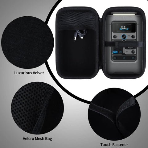 Open Rugged Hard Shell Case For Solix C300 DC Power Bank Station with velvet lining, mesh pocket, and secure straps.