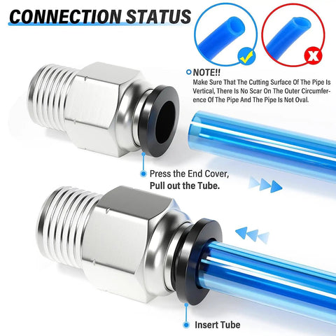 Pro Grade Straight Push To Connect Pneumatic Fitting One Eighth Inch Tube OD To One Eighth Inch NPT Male Thread connection diagram