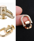 4 Pack D Rings For Purses And Bags 360 Degree Rotatable Hardware With Stud Screws, shown in gold finish with details
