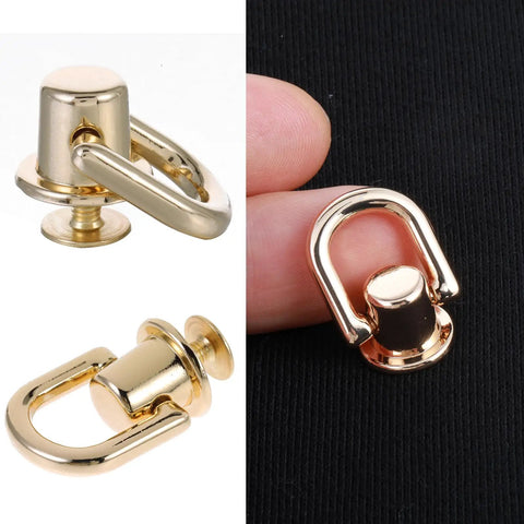 4 Pack D Rings For Purses And Bags 360 Degree Rotatable Hardware With Stud Screws, shown in gold finish with details