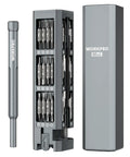 60 In 1 Precision Screwdriver Set With Magnetic Pop Up Case CRV Bits Mini Drivers For Fixing Phones Watches Laptops And Gadgets The Real Deal For Any Electronics Repair Job 360 Spin Head Design with open case and screwdriver.