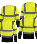 Hi Vis Long Sleeve Safety Shirts For Men 4 Pack Reflective Construction Workwear With Pockets Moisture Wicking Birdseye Knit Lightweight Breathable 100 Percent Polyester Yellow And Black on display