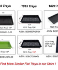 Image showing 1010, 1015, and 1020 trays including 10 Pack 1020 Seed Tray Set With Extra Thick Heavy Duty No Holes No Leak Reusable Propagation Flats.