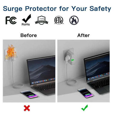 Keep Your Setup Locked Down Against Rough Power Surges With This Sleek Single Outlet Surge Protector Featuring Bright Leds And Automatic Voltage Guard For Tv Pc Fridge 120V before and after comparison image.