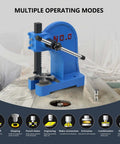 Heavy Duty Cast Iron Manual Arbor Press Rock Solid Benchtop Leverage Machine for Stamping Bending Metal, blue design.