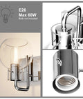 Chrome Vintage Two Light Vanity Fixture With Clear Glass Globe Shades, Modern Stainless Steel Industrial Wall Mount Sconce For Bathroom Easy Install Sleek Chic Lighting That Elevates Daily Routines, detail view