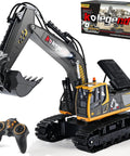 11 Channel Remote Control Excavator Toy For Boys With Lights And Dual Batteries Included, Realistic Construction Truck Display