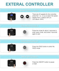 LCD controller functions for No Fuss 660 GPH Aquarium Return Pump with speed, wave maker, feed mode, and on/off options.