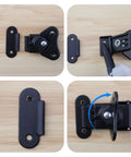 No Nonsense Boss Grade Black Spring Loaded Butterfly Twist Latch And Keeper Four Pack showing installation and flipping action.