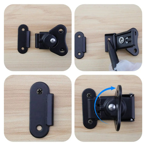 No Nonsense Boss Grade Black Spring Loaded Butterfly Twist Latch And Keeper Four Pack showing installation and flipping action.