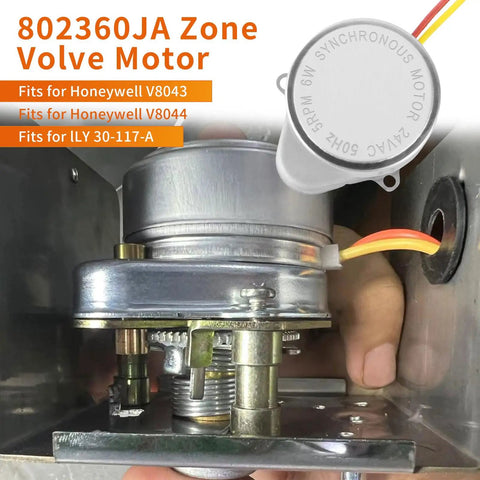 Zone Valve Motor Replacement 802360JA For Honeywell V8043 V8044 Solenoid 24V 50 60Hz 5W close-up installed in valve assembly