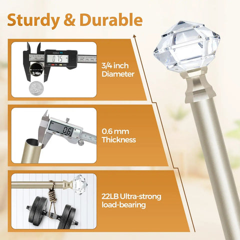Adjustable Curtain Rod Set For Windows 20 To 53 Inches And Telescoping 32 To 58 Inch Splice Rod, 3/4 Inch Diameter
