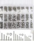 All In One Hex Screws Nuts Washers Kit 1080 Piece Set M2 M3 M4 Stainless Steel With 3 Wrenches For Home Repairs Woodworking And DIY Projects Great For Home Maintenance And Quick Fixes, assorted organizer box