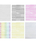 Colorful alphabet sticker sheets arranged in a grid showing different letters in various colors and fonts.