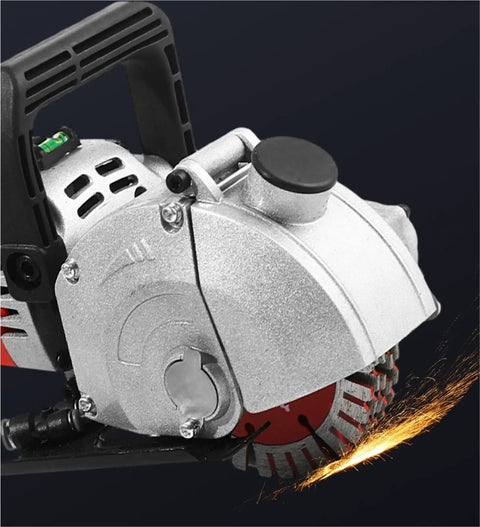 Close-up of the Top Rated Heavy Duty Wall Chaser Machine for quick concrete grooving, with spark detail during operation.